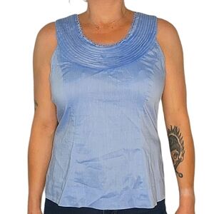 Alfani Petite Blue Blouse Size 12 Back Zip Scoop Neck